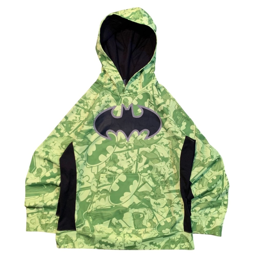 Batman Boys Neon Green Comic Print Hoodie‎ Sweatshirt XL 14/16